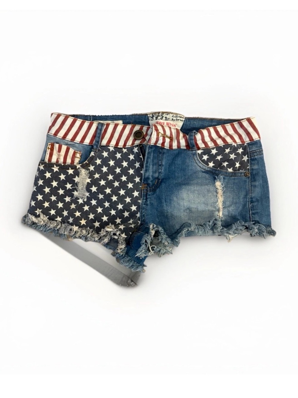 Women's Denim Cutoff Shorts with American Star & Stripe Print - Blue Red size 5